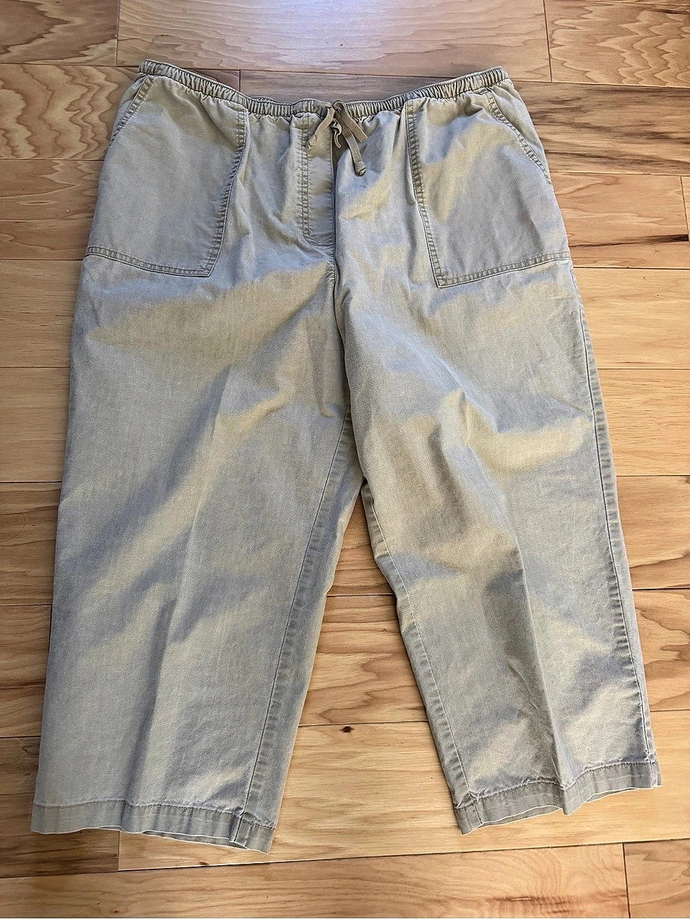 L.L.Bean XL Beige Cotton Drawstring Cropped Wide Leg Pants Gorpcore